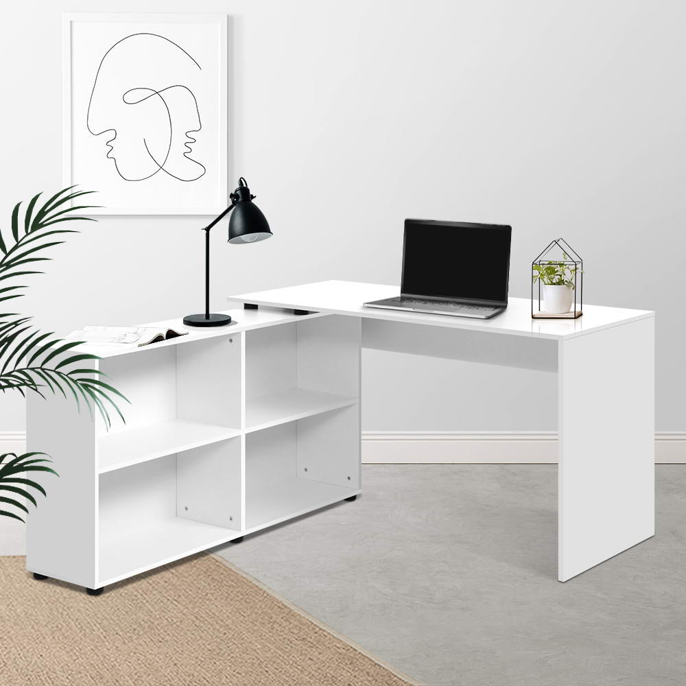 Office Computer Desk Corner Study Table Workstation Bookcase Storage - White