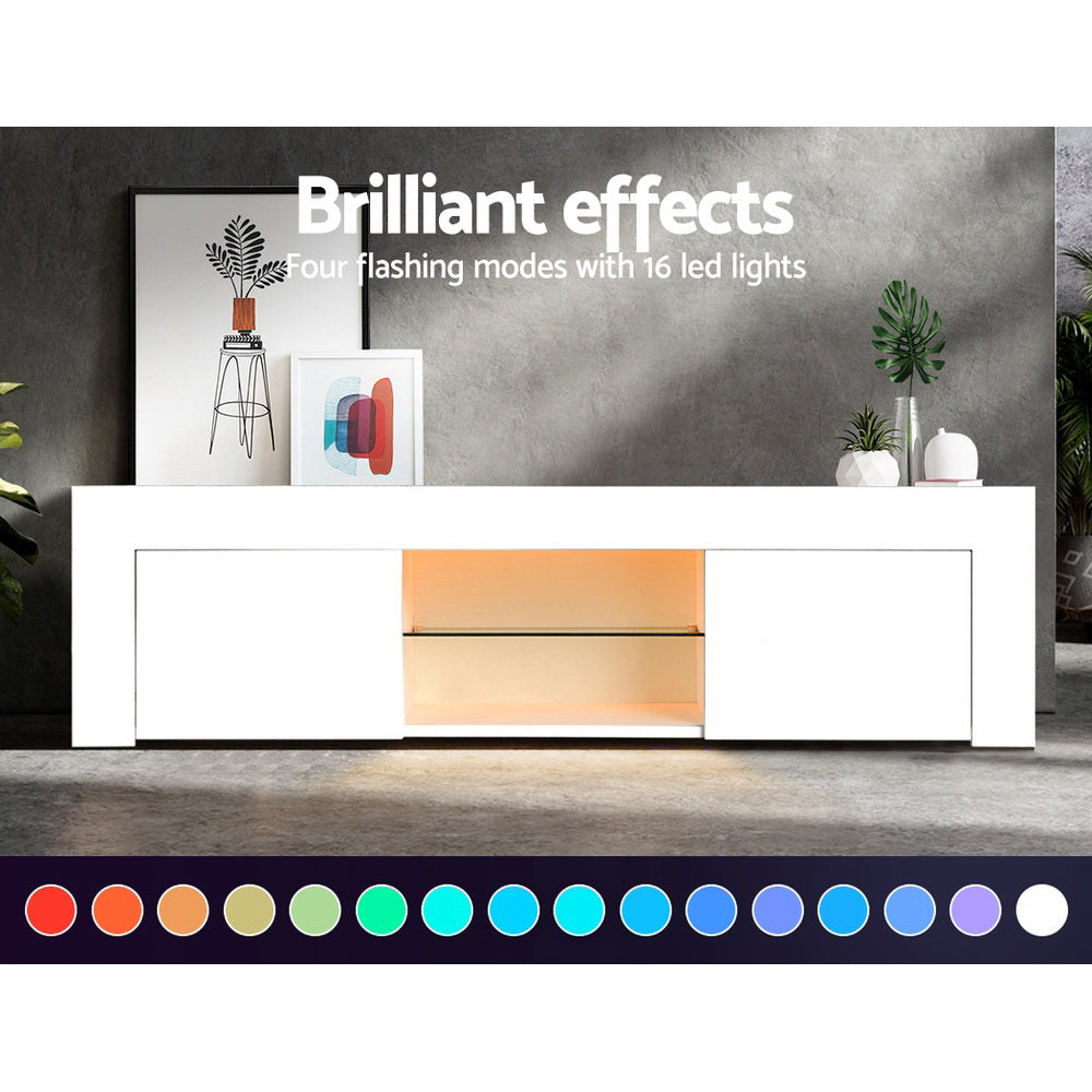 Morten 130cm TV Cabinet Entertainment Unit Stand RGB LED Gloss Furniture - White
