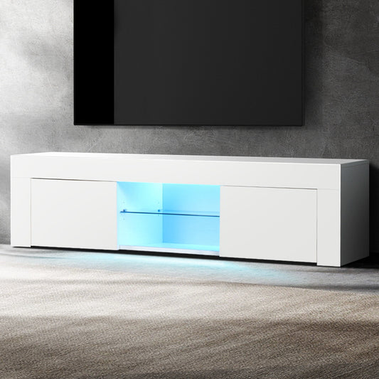 Morten 130cm TV Cabinet Entertainment Unit Stand RGB LED Gloss Furniture - White