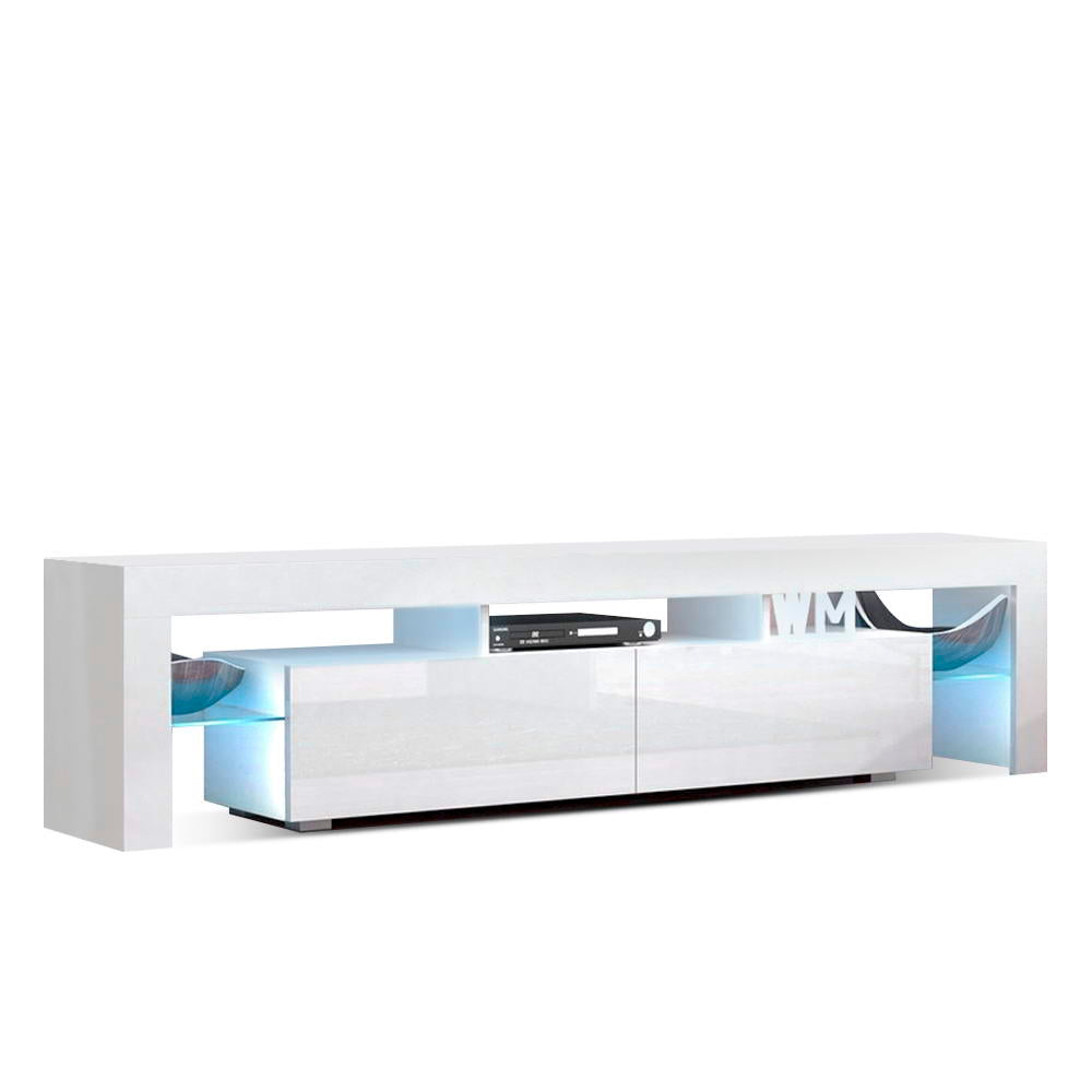 Denby 189cm RGB LED TV Stand Cabinet Entertainment Unit Gloss Furniture Drawers Tempered Glass Shelf - White