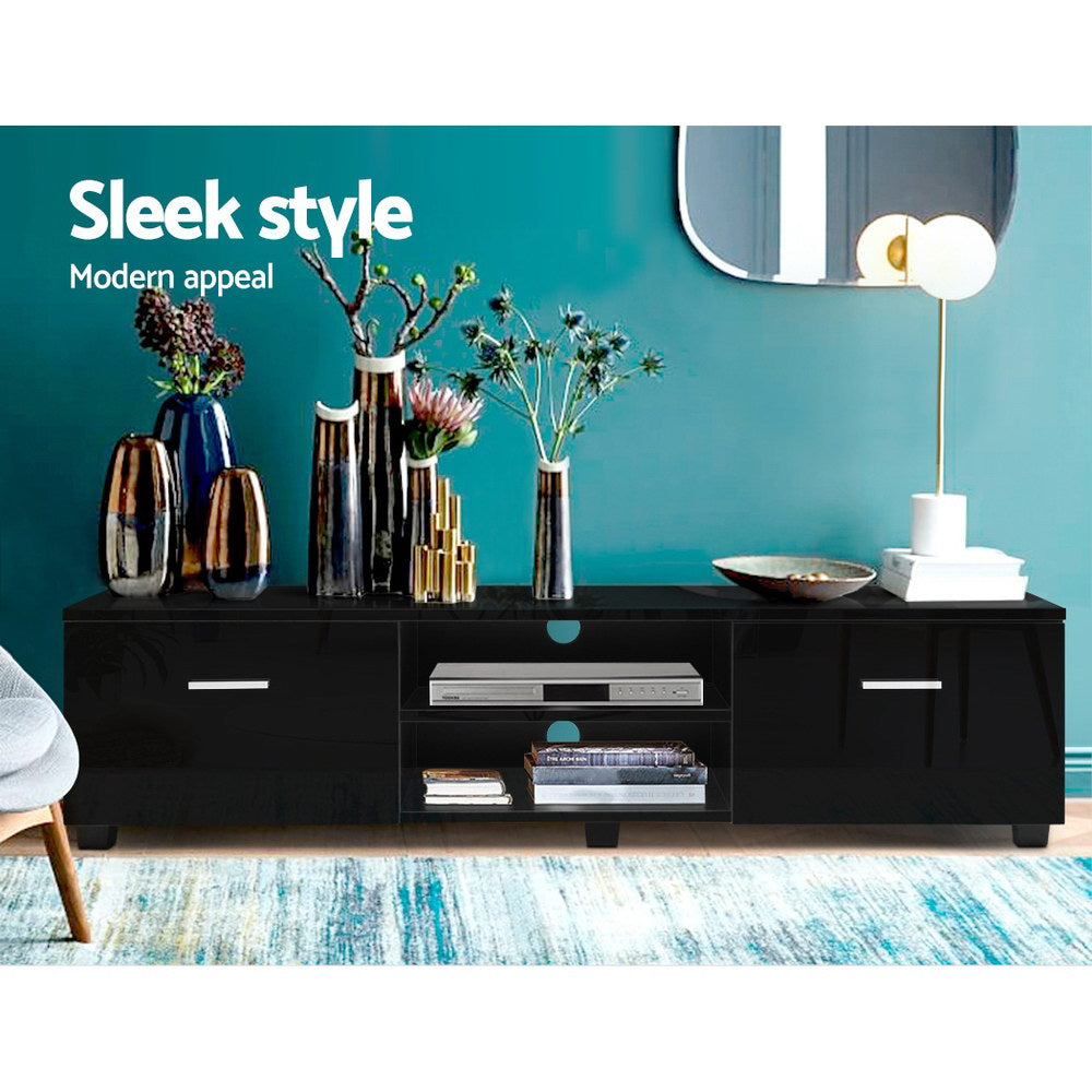 Eino 140cm High Gloss TV Cabinet Stand Entertainment Unit Storage Shelf - Black