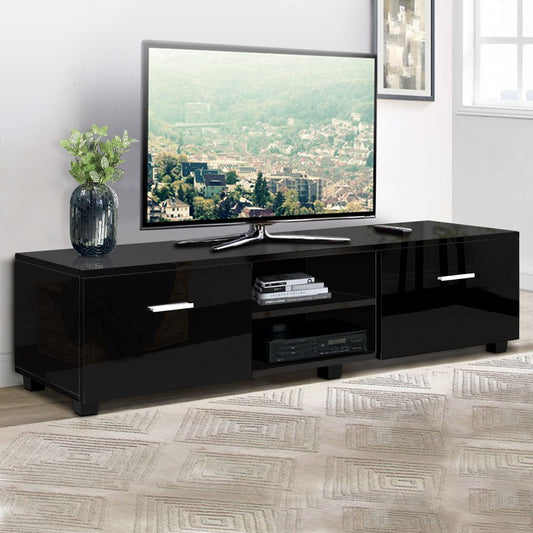 Eino 140cm High Gloss TV Cabinet Stand Entertainment Unit Storage Shelf - Black