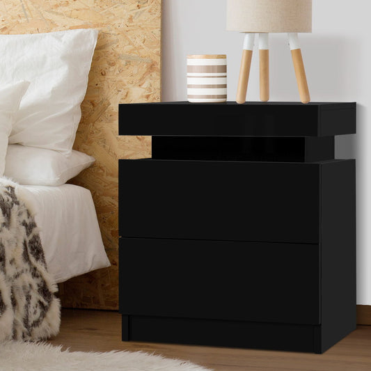 Laval Wooden Bedside Tables Side Table Storage Nightstand Bedroom with 2 Drawers - Black