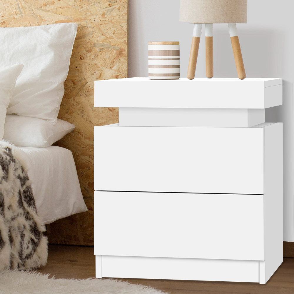 Laval Wooden Bedside Tables Side Table Storage Nightstand White Bedroom with 2 Drawers - White