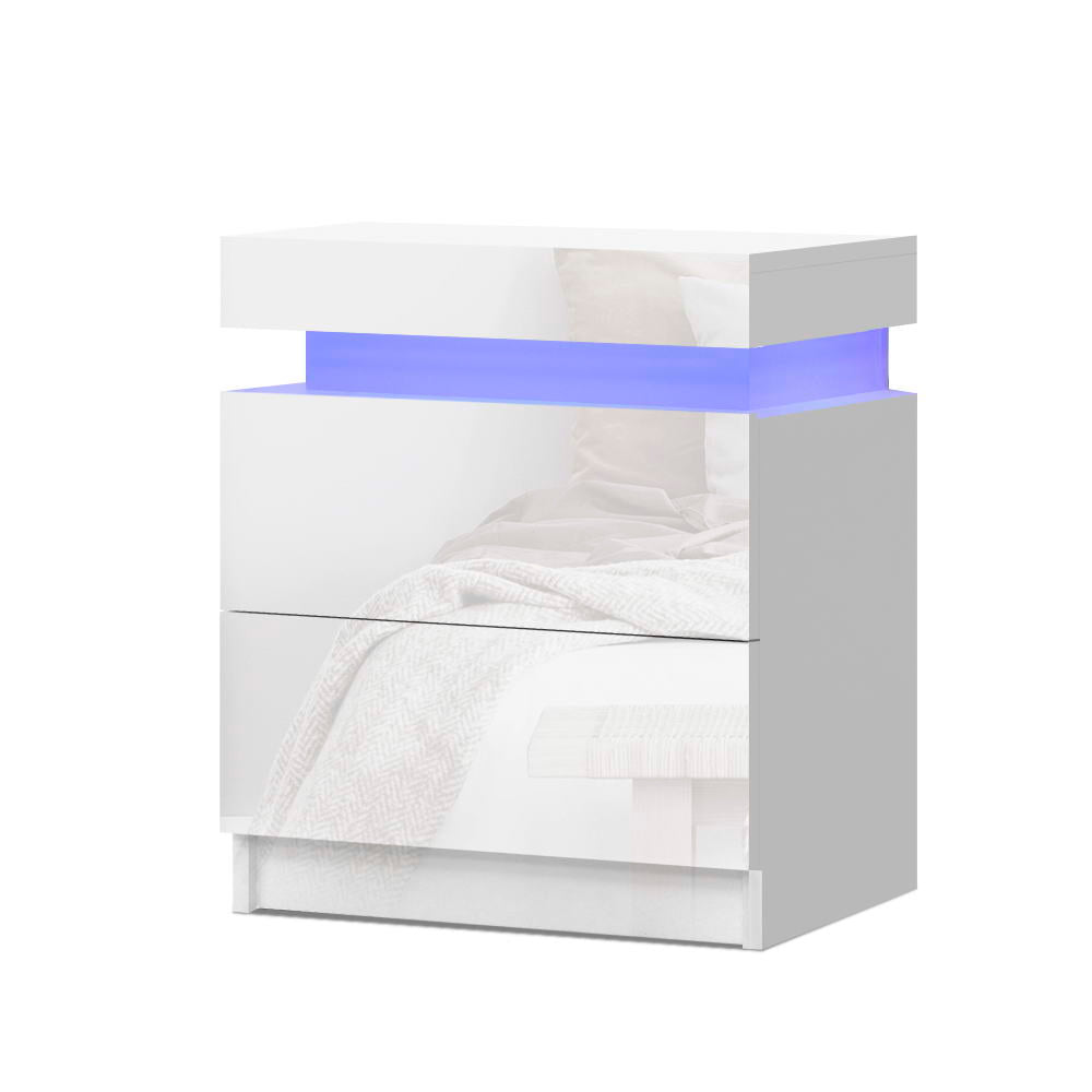 Levis LED High Gloss Bedside Tables Side Table RGB LED High Gloss Nightstand - White