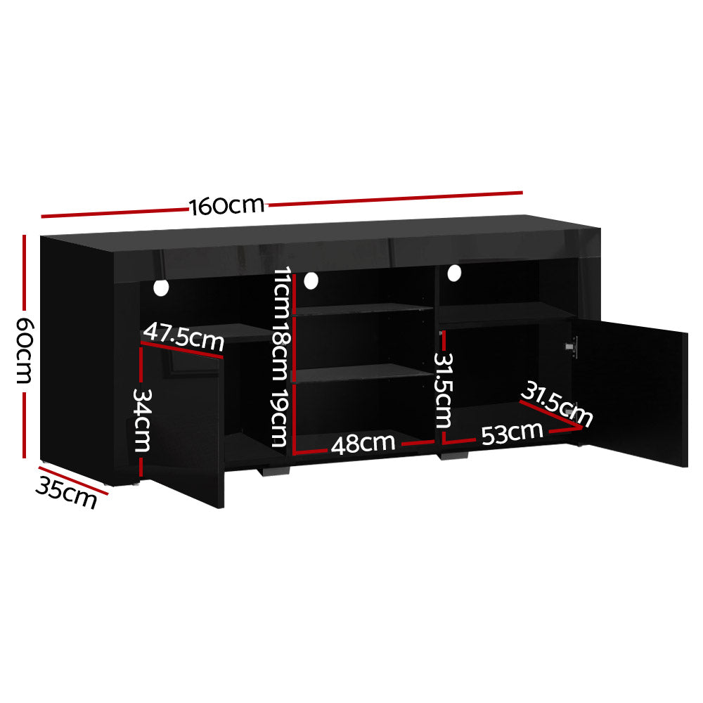 Hanns 160cm TV Cabinet Entertainment Unit Stand RGB LED Gloss Furniture - Black