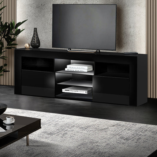 Hanns 160cm TV Cabinet Entertainment Unit Stand RGB LED Gloss Furniture - Black