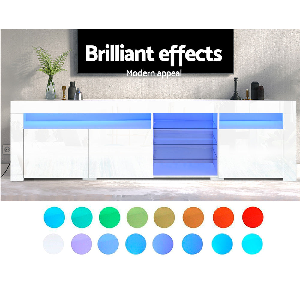 Hanns 180cm TV Cabinet Entertainment Unit Stand RGB LED Gloss 3 Doors - White