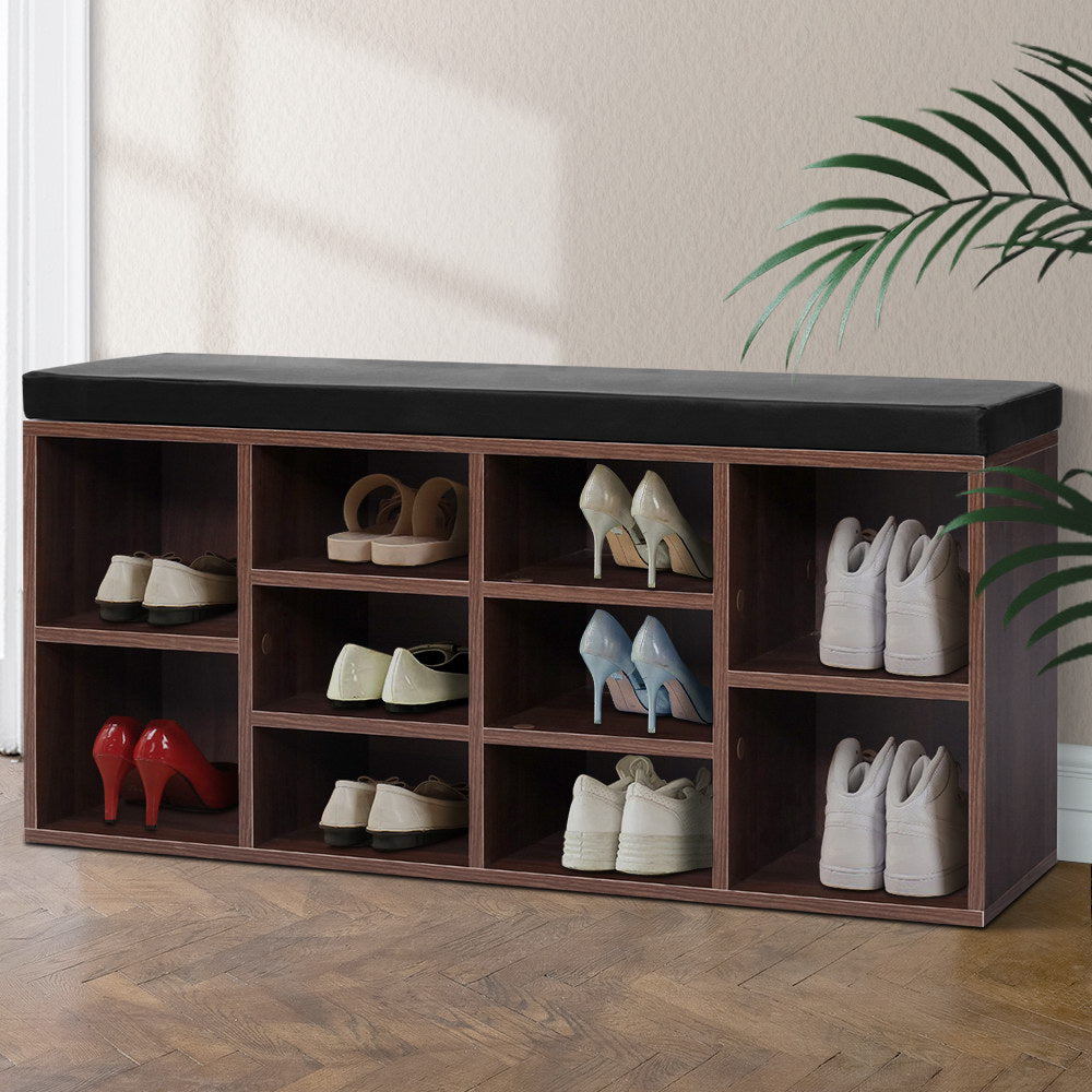 Shoe Cabinet Bench Shoes Storage Rack Organiser Shelf Cupboard Box Walnut