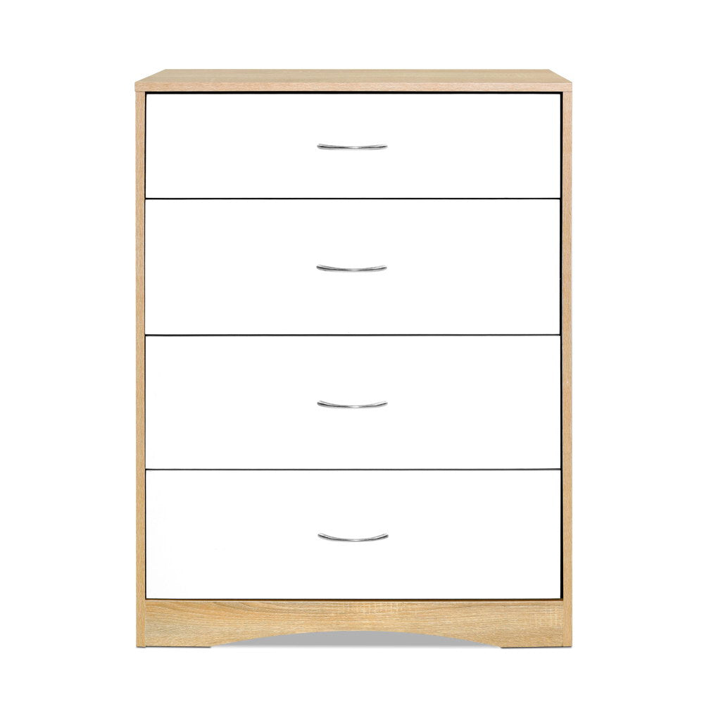 4 Chest of Drawers Tallboy Dresser Table Bedroom Storage White Wood Cabinet