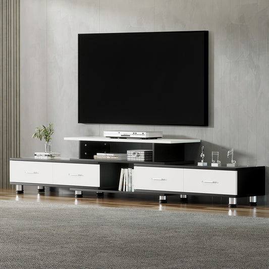 Olia 160cm to 220cm TV Cabinet Entertainment Unit Stand Wooden Lowline Storage Drawers - Black & White