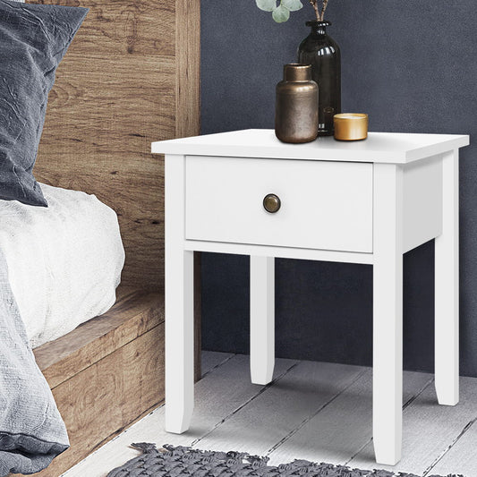 Jonquiere Wooden Bedside Tables Side Table Nightstand White Storage Cabinet Lamp - White
