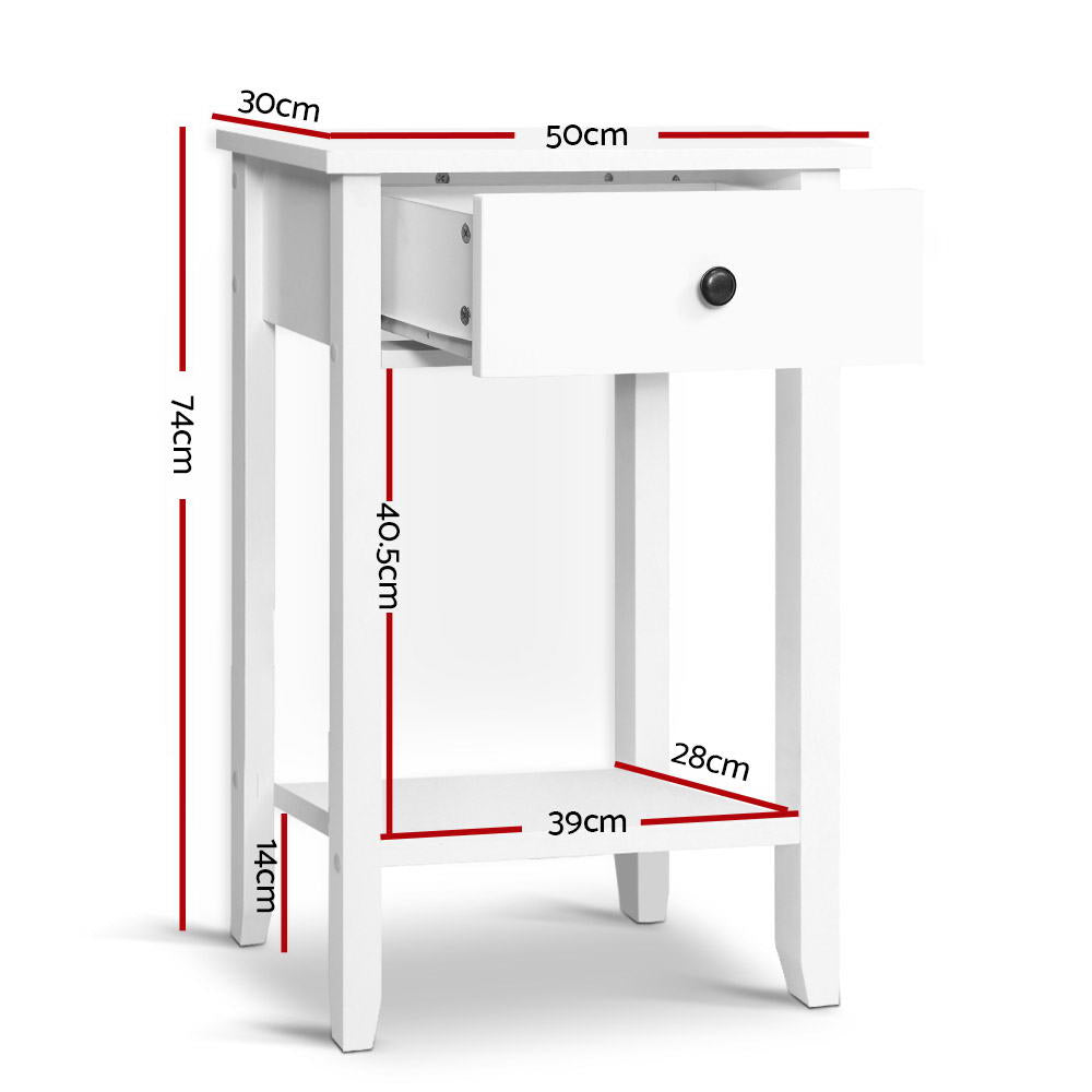 Saguenay Wooden Bedside Tables Side Table Nightstand Storage Cabinet Shelf - White