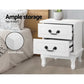 Sherbrooke Wooden Bedside Tables Side Table French Nightstand Storage Cabinet with 2 Drawers - White