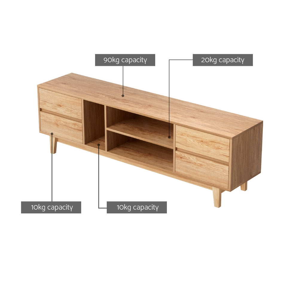 Inez 180cm Entertainment Unit Stand TV Cabinet Storage Drawer Shelf - Wood