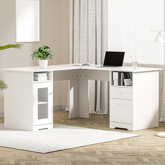Corner Computer Desk Office Study Desks Table L-Shape Drawers Tables