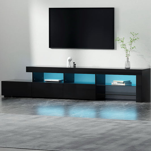 Trina 215cm TV Cabinet Entertainment Unit Stand RGB LED Gloss Furniture - Black