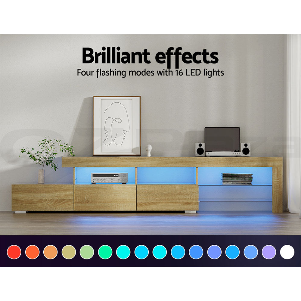Trina 215cm TV Cabinet Entertainment Unit Stand RGB LED Gloss Furniture - Wood