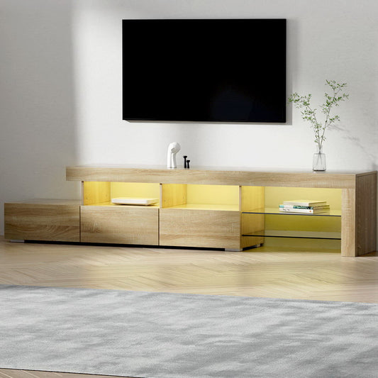 Trina 215cm TV Cabinet Entertainment Unit Stand RGB LED Gloss Furniture - Wood