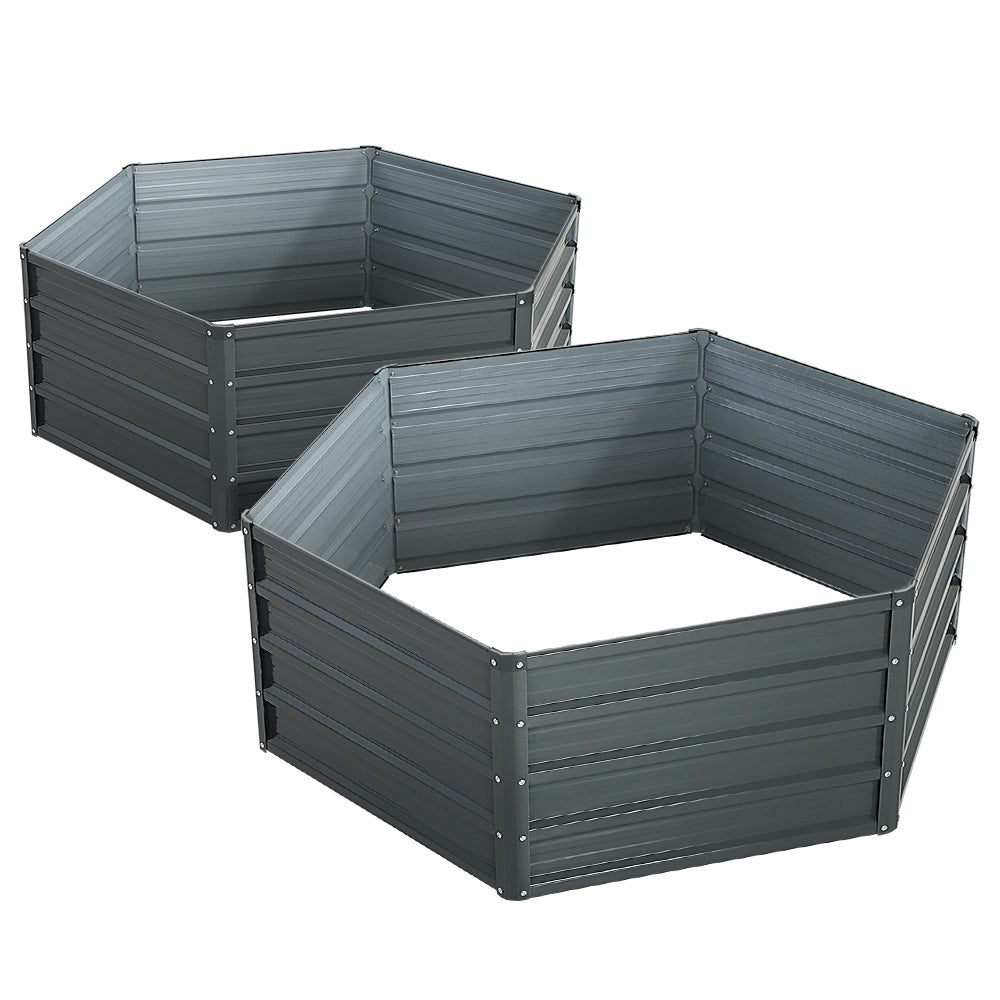 Set of 2 Garden Bed 130x130x46cm Planter Box Raised Container Galvanised