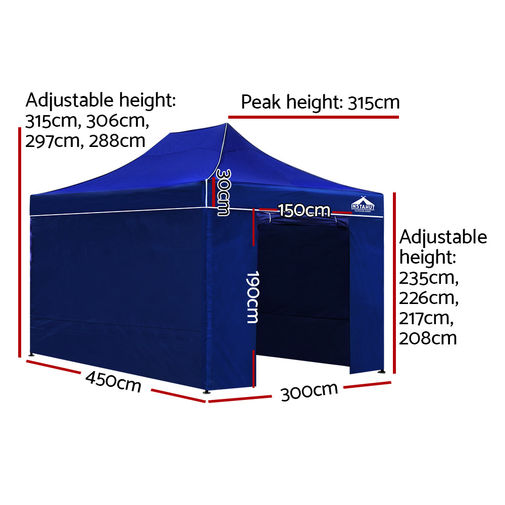 Gazebo Pop Up Marquee 3x4.5m Folding Wedding Tent Gazebos Shade Blue