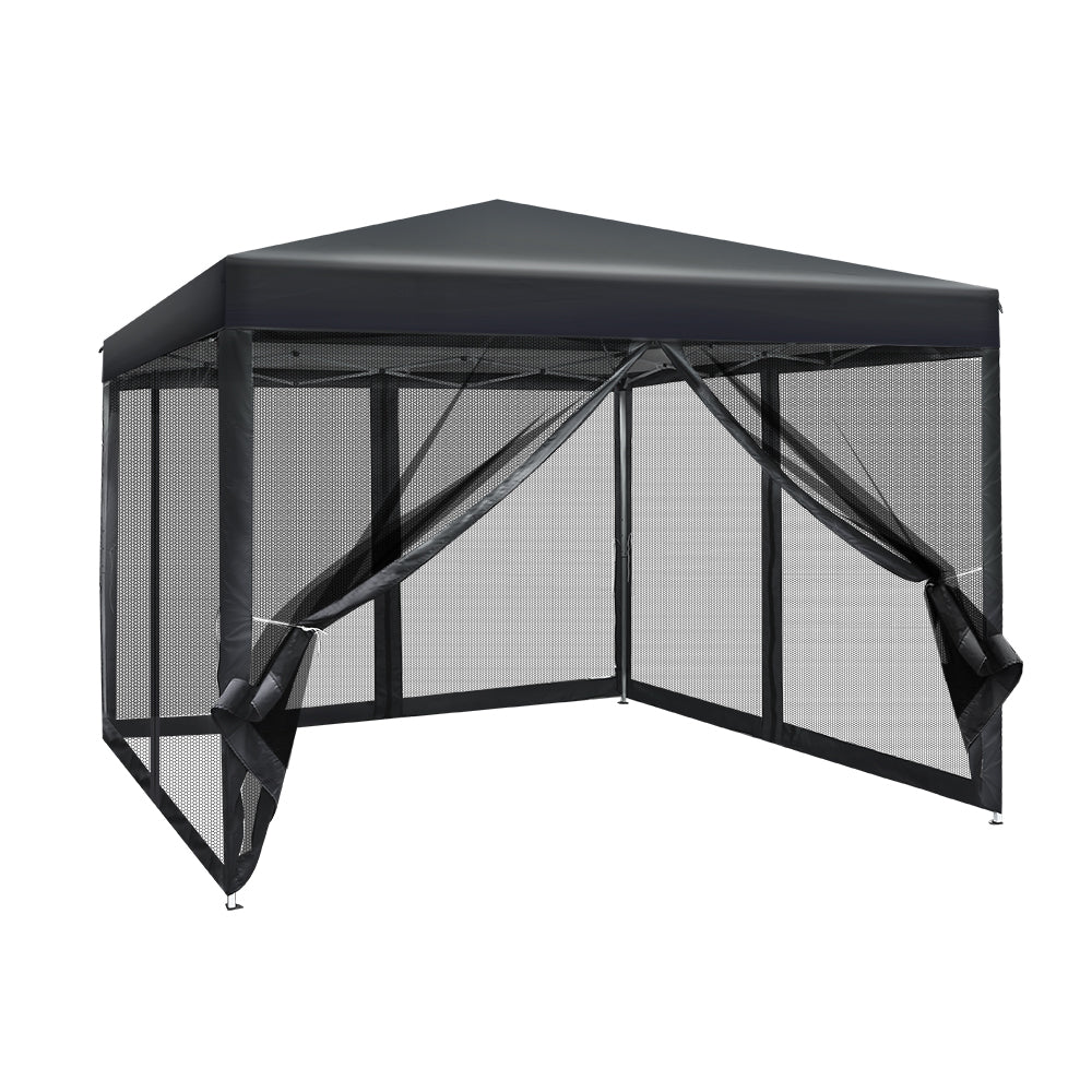 Gazebo Pop Up Marquee 3x3 Wedding Side Mesh Wall Outdoor Gazebos Black