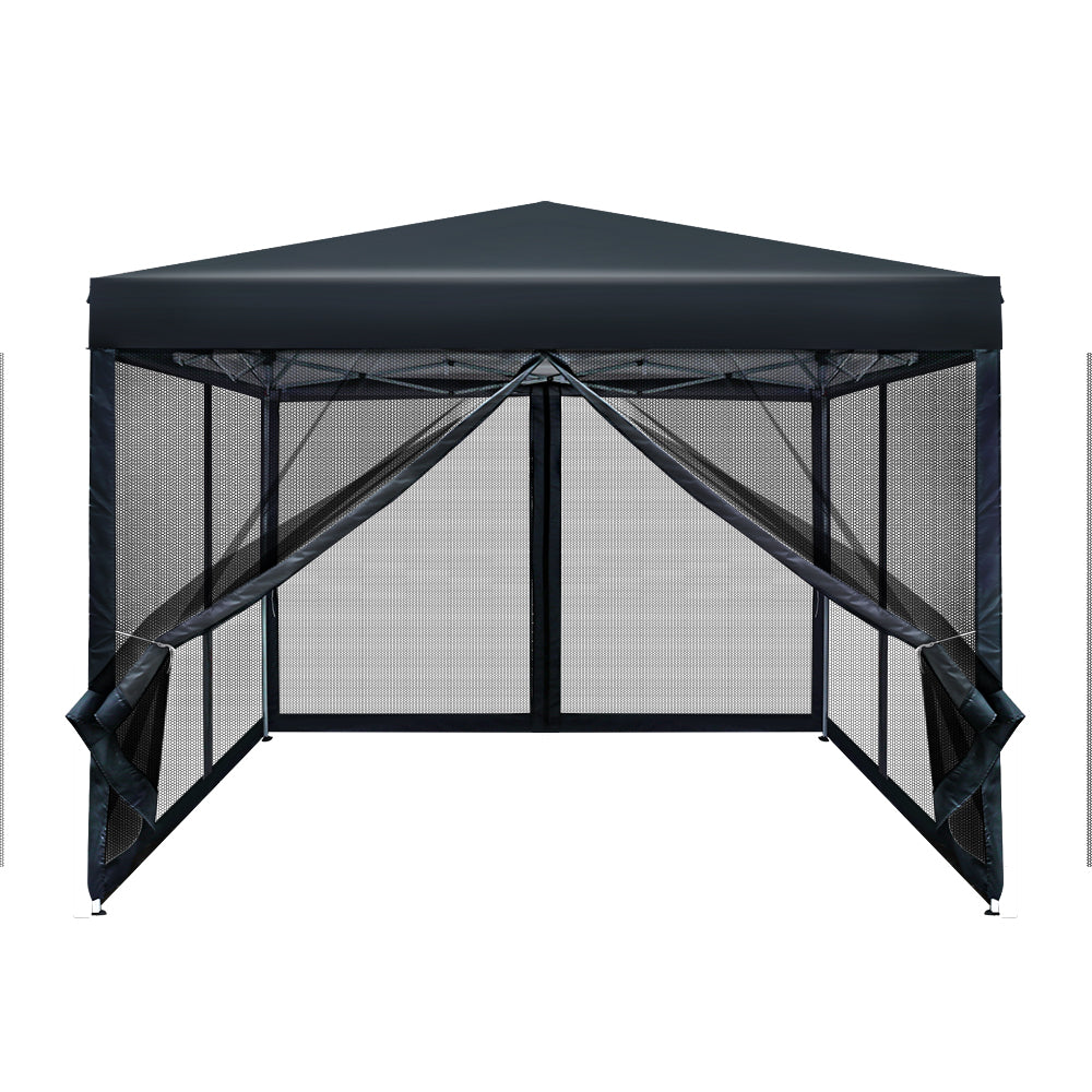 Gazebo Pop Up Marquee 3x3 Wedding Side Mesh Wall Outdoor Gazebos Black