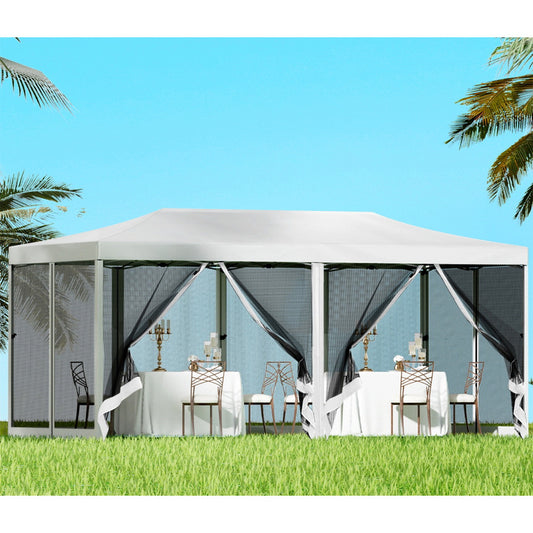 Gazebo Pop Up Marquee 3x6m Wedding Party Outdoor Camping Tent Canopy Shade Mesh Wall - White