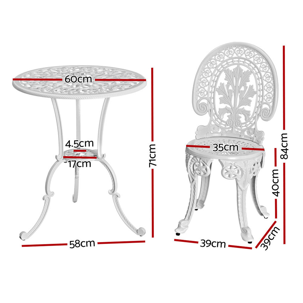Kaitlyn 2-Seater Patio Furniture Outdoor Bistro Chairs Aluminium - White