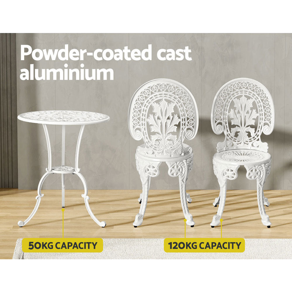 Kaitlyn 2-Seater Patio Furniture Outdoor Bistro Chairs Aluminium - White