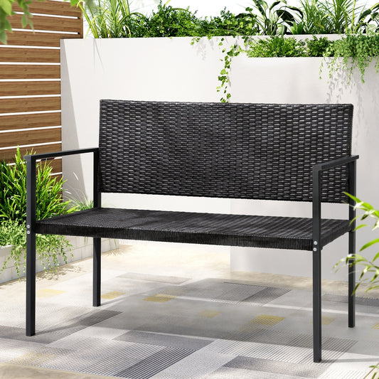 Fritz 2-Seater Outdoor Garden Bench Seat Rattan Chair Steel Patio Furniture Park - Grey