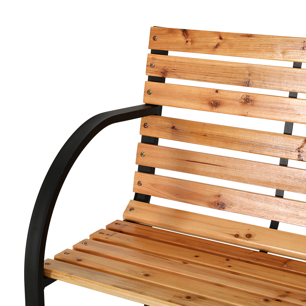 Valdi Outdoor Wooden Garden Bench Steel 2 Seater Patio Furniture - Natural