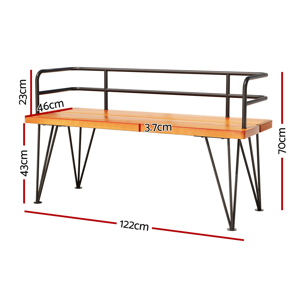 Talie 3-Seater Outdoor Garden Bench Lounge Chair Wooden Steel Patio Furniture - Black & Teak