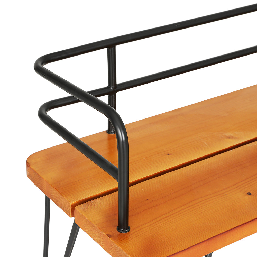 Talie 3-Seater Outdoor Garden Bench Lounge Chair Wooden Steel Patio Furniture - Black & Teak