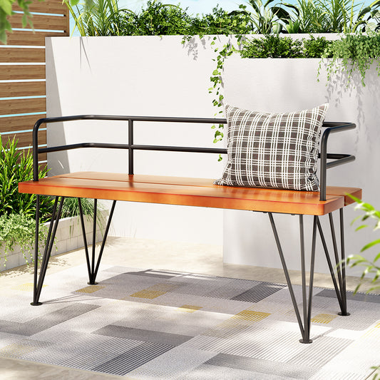 Talie 3-Seater Outdoor Garden Bench Lounge Chair Wooden Steel Patio Furniture - Black & Teak