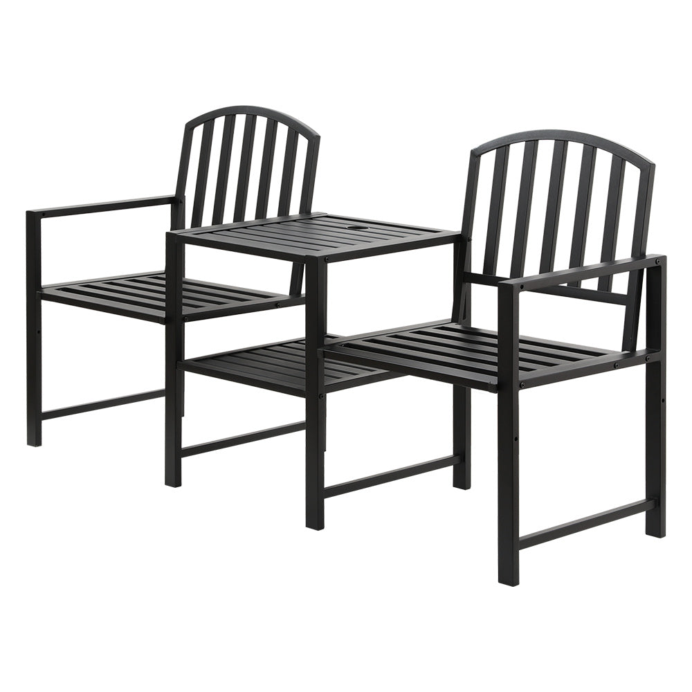 Lincoln Outdoor Garden Bench Steel Table and chair Patio Furniture Loveseat Park - Black