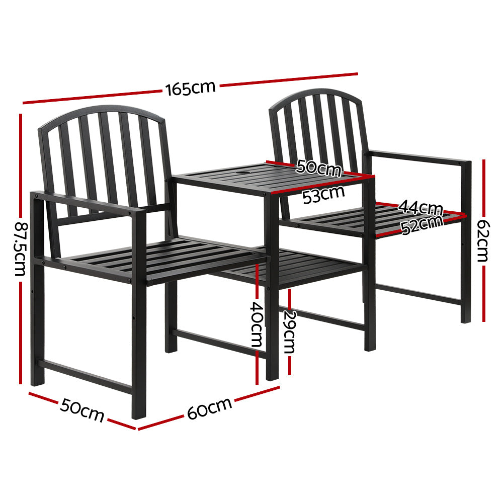 Lincoln Outdoor Garden Bench Steel Table and chair Patio Furniture Loveseat Park - Black