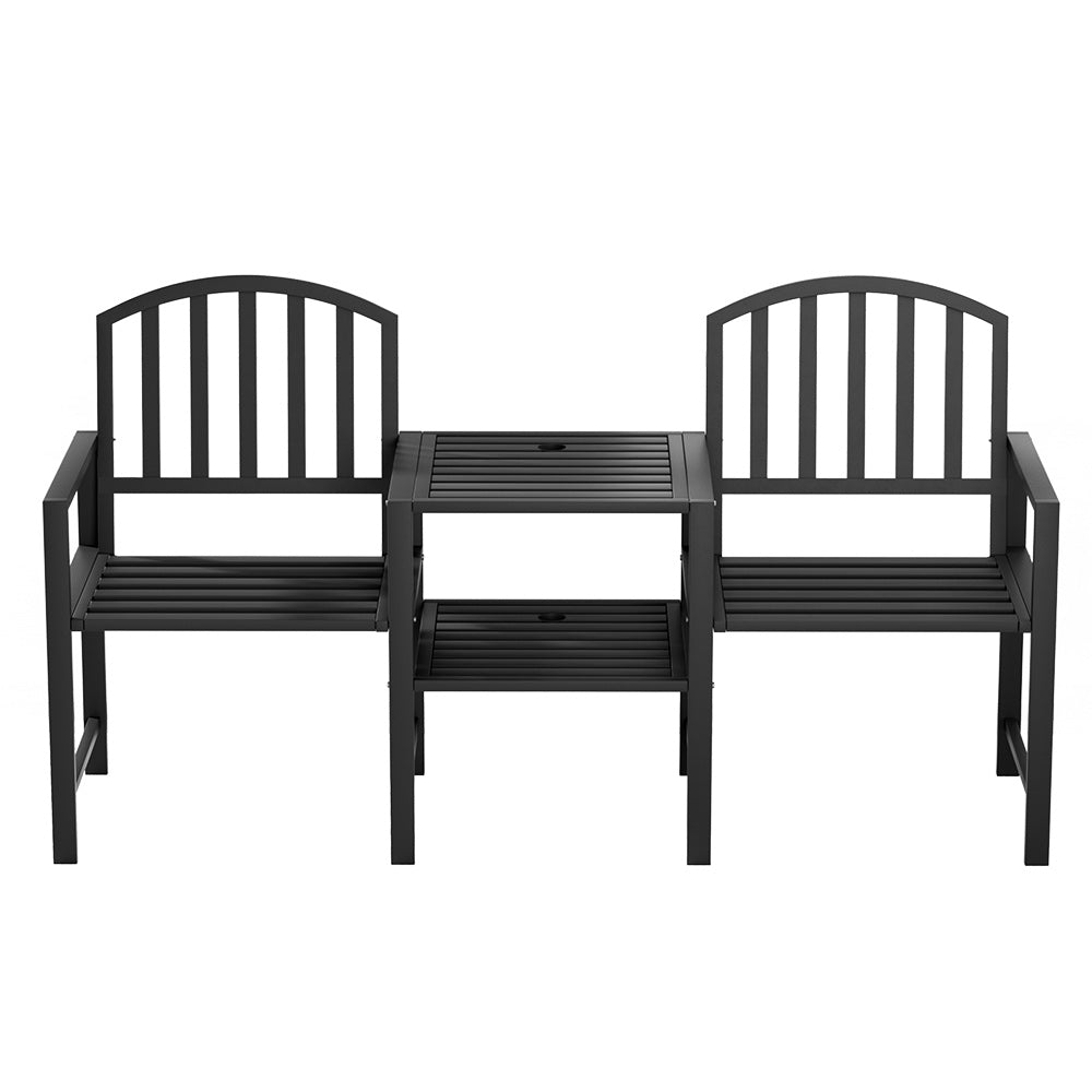 Lincoln Outdoor Garden Bench Steel Table and chair Patio Furniture Loveseat Park - Black