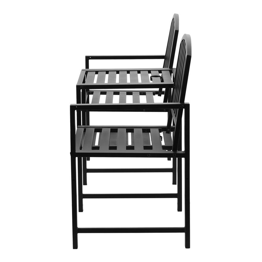 Lincoln Outdoor Garden Bench Steel Table and chair Patio Furniture Loveseat Park - Black