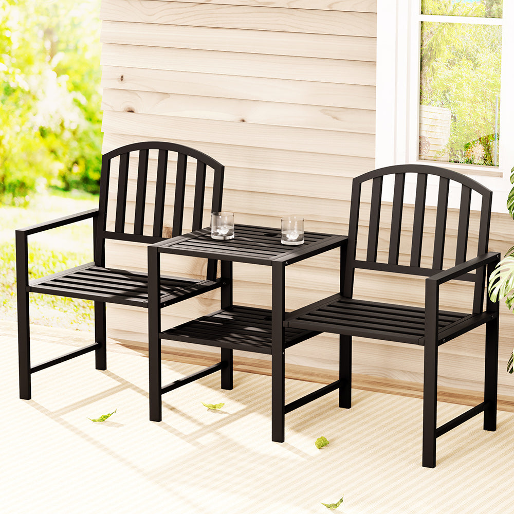 Lincoln Outdoor Garden Bench Steel Table and chair Patio Furniture Loveseat Park - Black