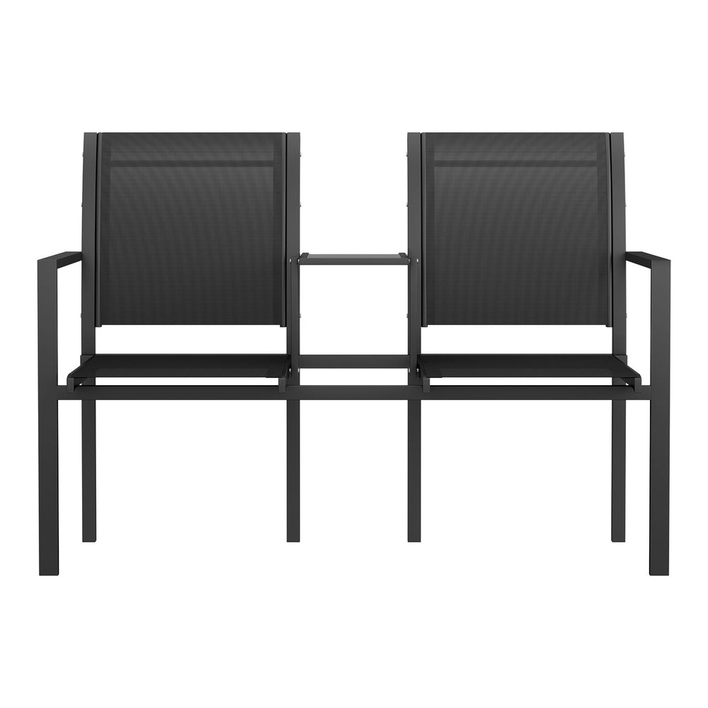 Zeke 2-Seater Outdoor Garden Bench Seat Chair Table Loveseat Patio Furniture Park - Black