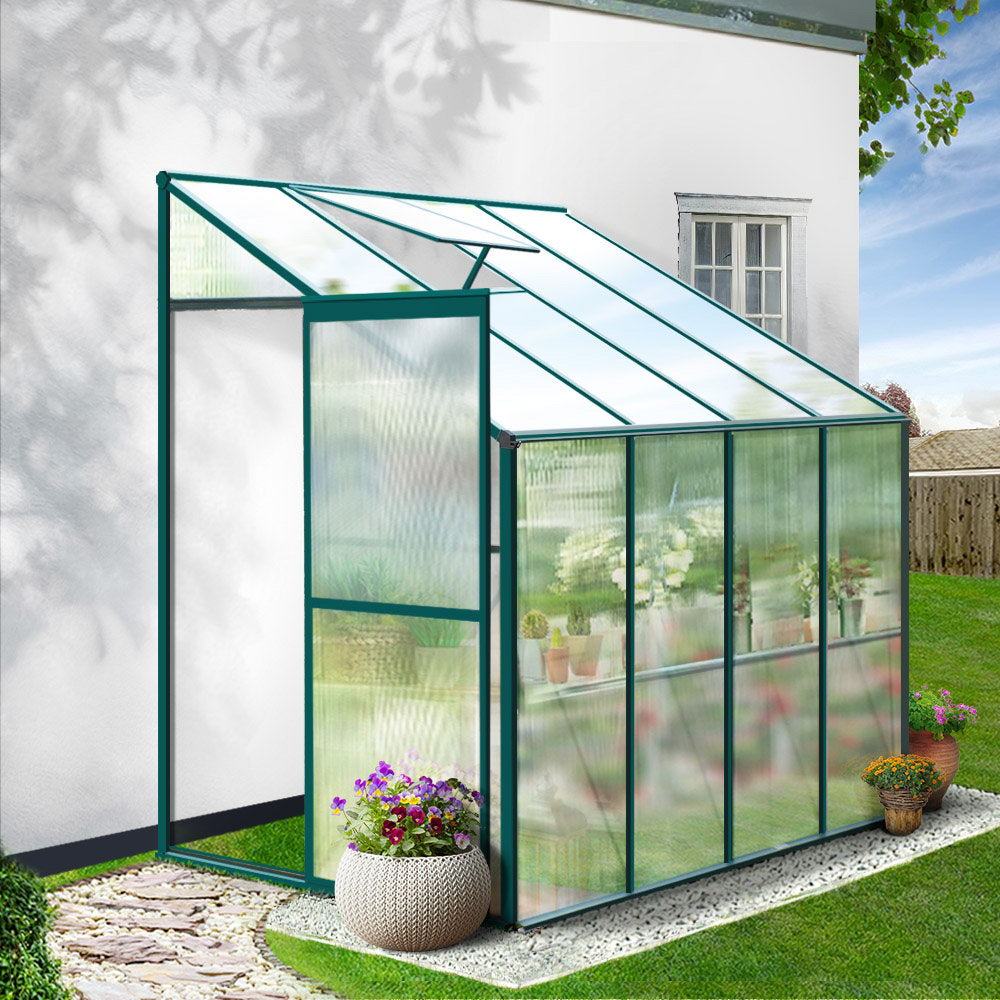 Greenhouse 2.52x1.27x2.13M Lean-to Aluminium Polycarbonate Green House Garden Shed