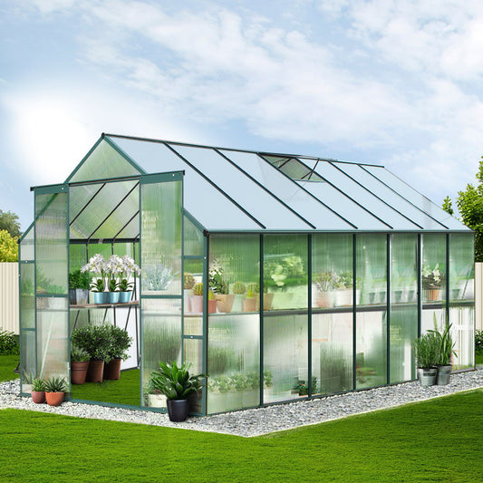 Greenhouse 4.43x2.44x2.15M Aluminium Polycarbonate Green House Garden Shed
