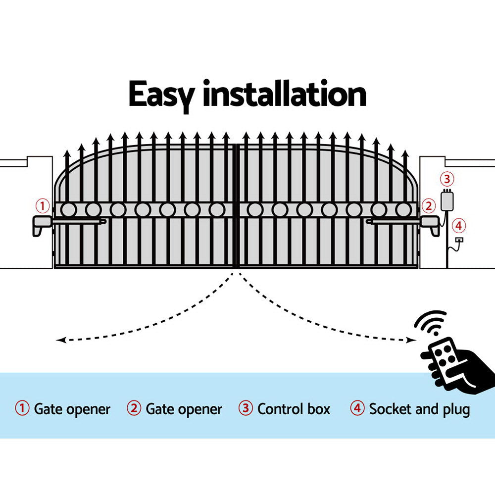 Swing Gate Opener Double Automatic Electric Kit Remote Control 1000kg