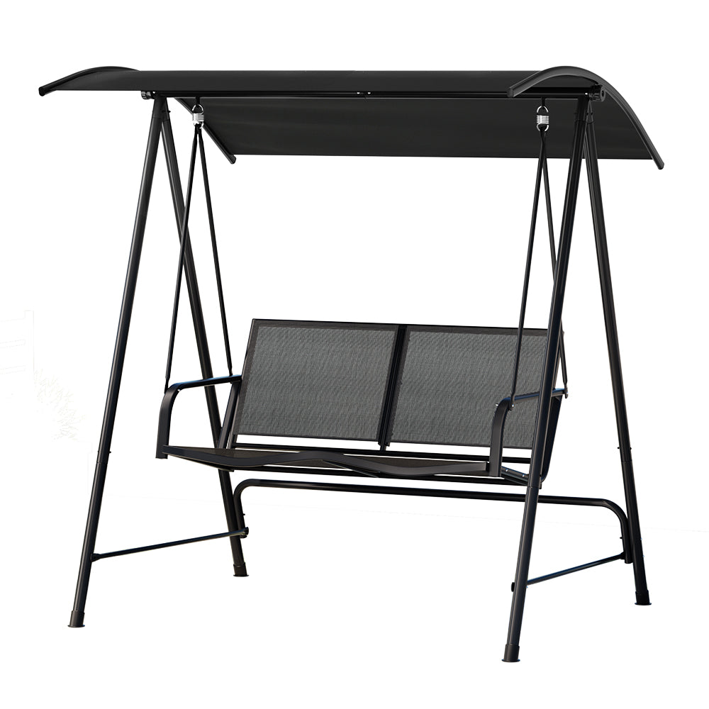 Evan Outdoor Swing Chair Garden Bench 2 Seater Canopy Patio - Black