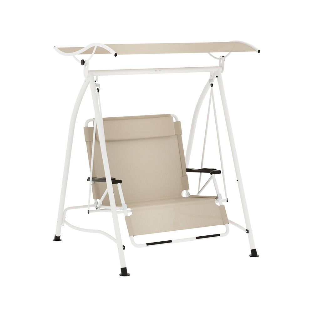 Evan Outdoor Swing Chair Garden Lounger Furniture Canopy 2 Seater - Beige