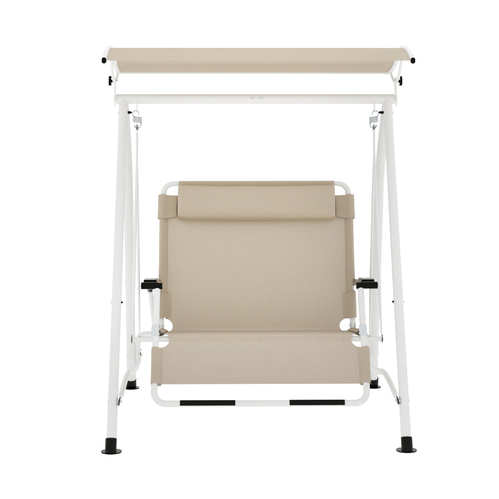 Evan Outdoor Swing Chair Garden Bench 2 Seater Canopy Patio - Beige