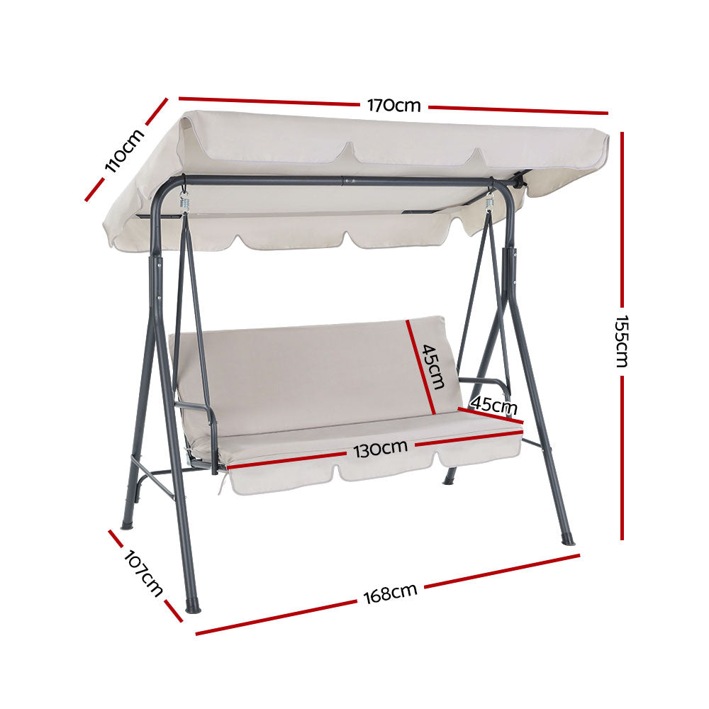 Astride 3 Seater Outdoor Swing Chair Garden Canopy Bench Seat Backyard - Beige