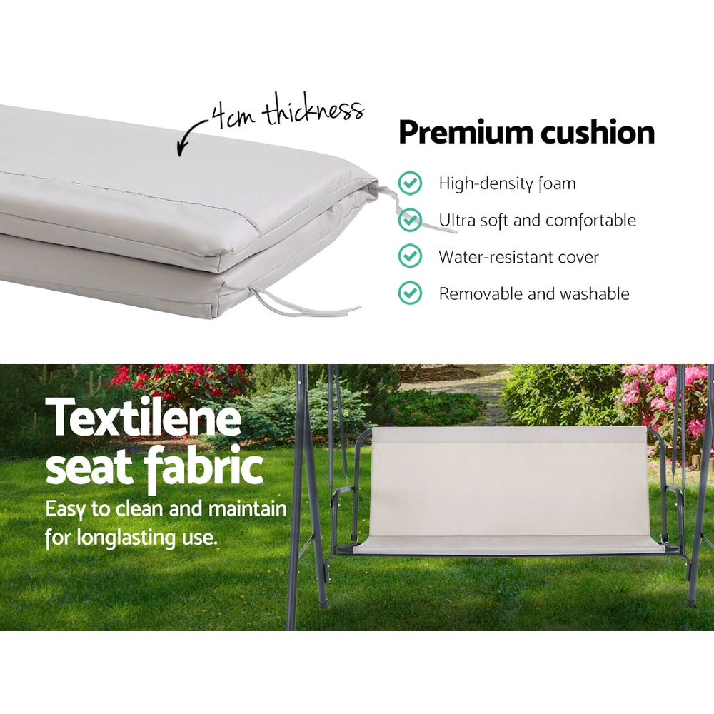 Astride Outdoor Swing Chair Garden Chair Bench Furniture Canopy 3 Seater - Beige