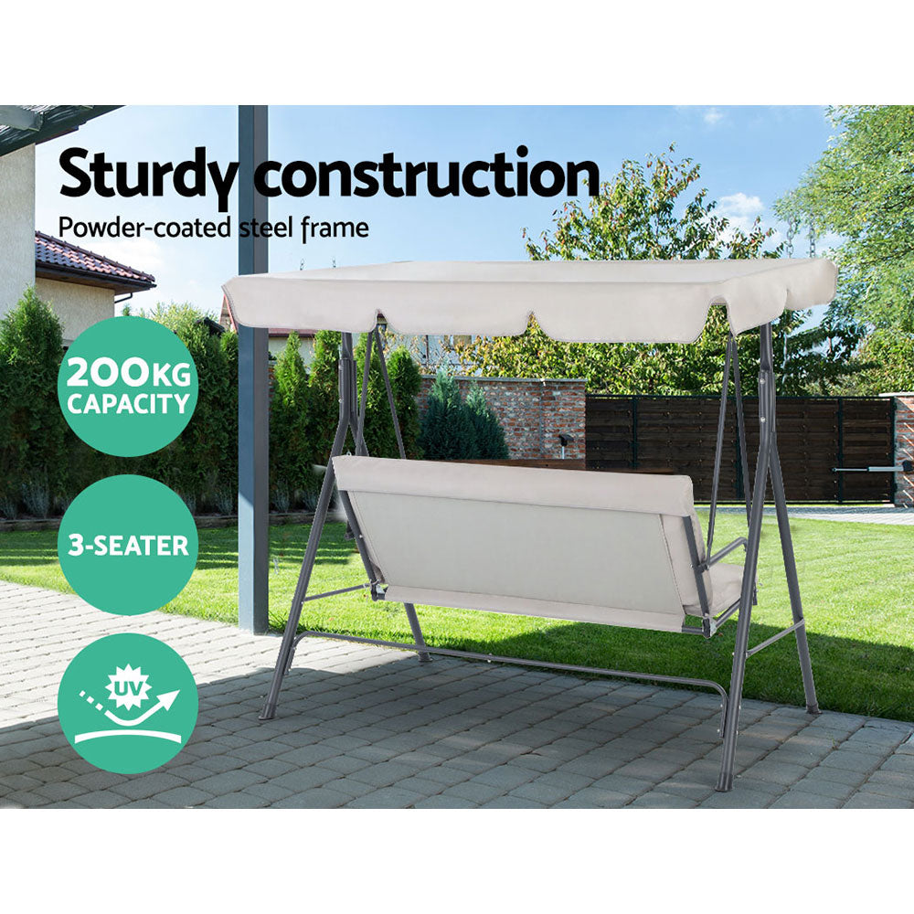 Astride Outdoor Swing Chair Garden Chair Bench Furniture Canopy 3 Seater - Beige